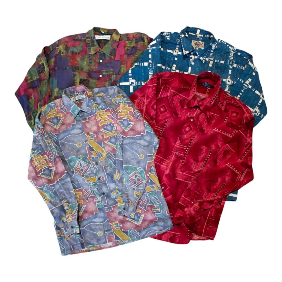 MEN'S LONG SLEEVE 70S/80S/90S SHIRTS (SILK, PRINTED, STRIPED, CHECKERED)